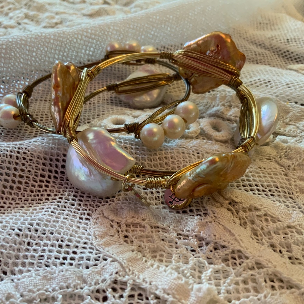 BOURBON AND BOWTIES PEARL BANGLE BRACELETS 3 - Picture 3 of 7